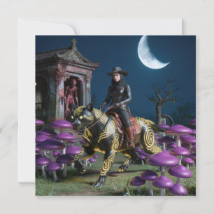 Dark Rider Black Cat Mushrooms Ghoul Invitation