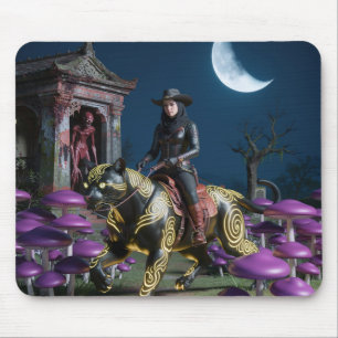 Dark Rider Black Cat Mushrooms Ghoul Mouse Pad