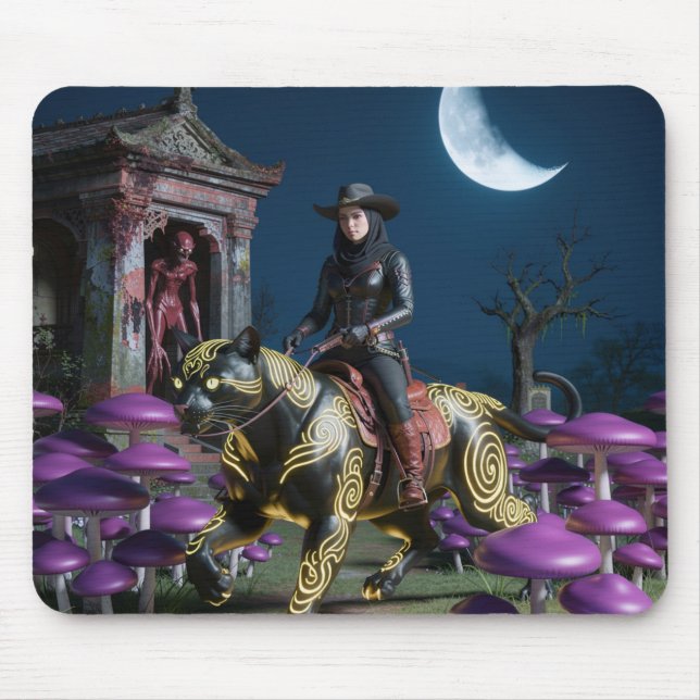 Dark Rider Black Cat Mushrooms Ghoul Mouse Pad (Front)