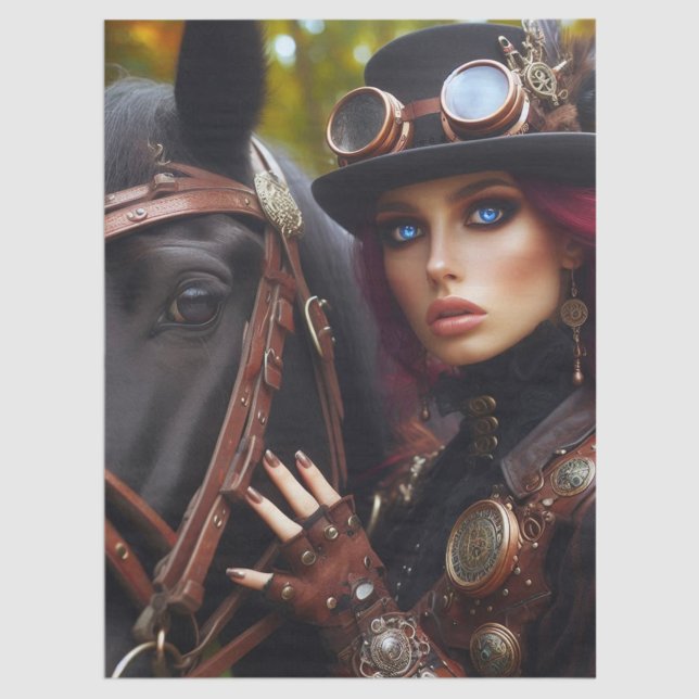 Dark Rider Steampunk Victorian Lady Decoupage Tissue Paper (Creator Uploaded)