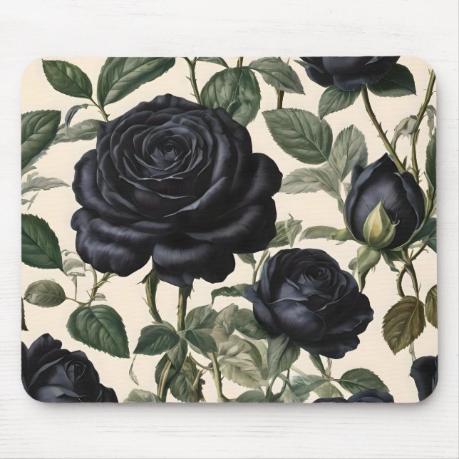 **"Dark Romance: Black Vintage Provincial Roses"** Mouse Pad (Front)