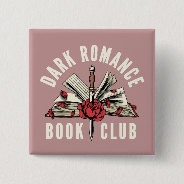 Dark Romance Book Club Red Floral Pink 2 Inch Square Button (Front)