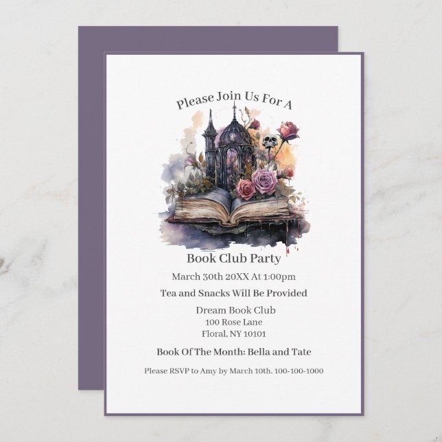 Dark Romance Book Lover, Book Club Invitation (Front/Back)