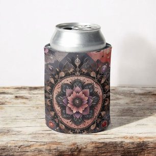 Dark Romance Burgundy Art Deco Floral Summer  Can Cooler