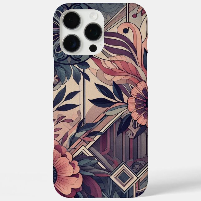 Dark Romance Burgundy Art Deco Floral Summer  Case-Mate iPhone Case (Back)