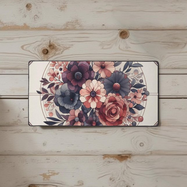 Dark Romance Burgundy Art Deco Floral Summer  Desk Mat (Creator Uploaded)