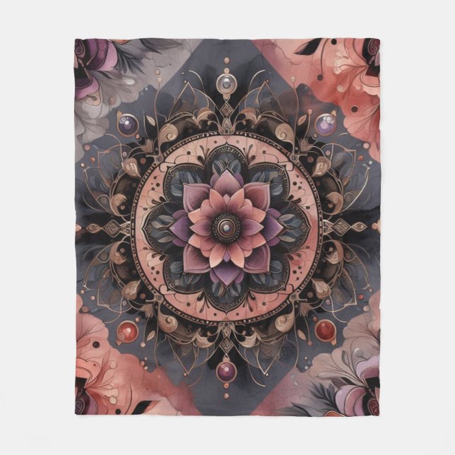 Dark Romance Burgundy Art Deco Floral  Summer  Fleece Blanket (Front)