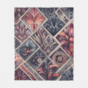 Dark Romance Burgundy Art Deco Floral Summer Fleece Blanket