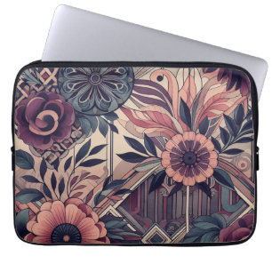 Dark Romance Burgundy Art Deco Floral Summer  Laptop Sleeve