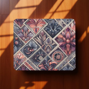 Dark Romance Burgundy Art Deco Floral Summer Mouse Pad