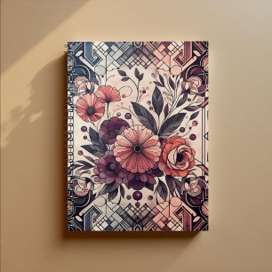 Dark Romance Burgundy Art Deco Floral Summer Notebook