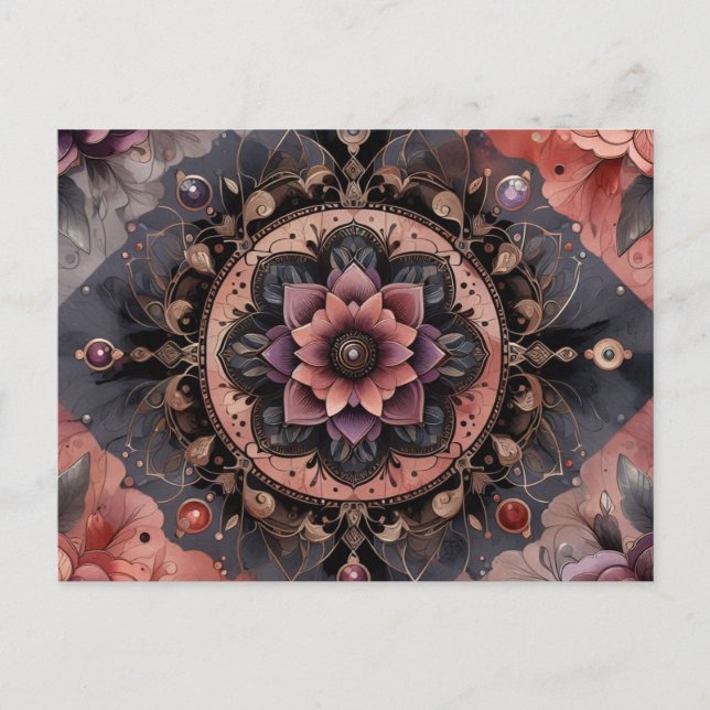 Dark Romance Burgundy Art Deco Floral Summer Postcard (Front)