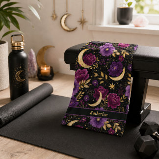Dark Romance Celestial Moon Name Purple Gold Sport Hand Towel