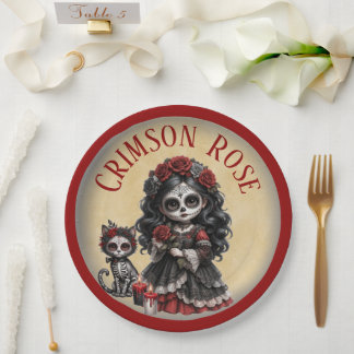 Dark Romance_ Crimson Rose Paper Plate