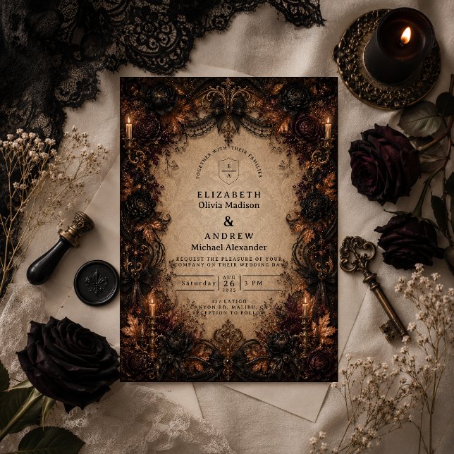 Dark Romance Fall Wedding Invitation (Creator Uploaded)