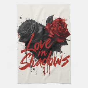 Dark Romance Graphic with Black and Red Roses Kitchen Towel