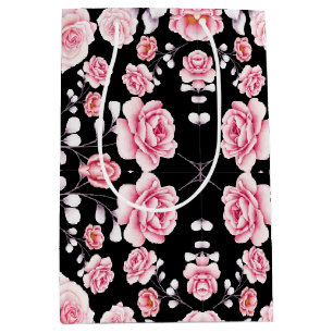 Dark Romance Pink Floral Aesthetic Pattern Medium Gift Bag