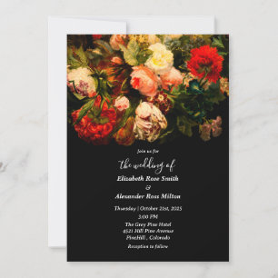 Dark romantic elegant floral flowers wedding invitation