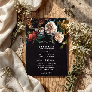 Dark Romantic Floral Dutch Chic QR Code Wedding Invitation