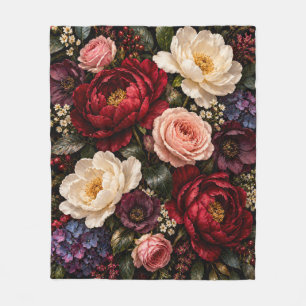 Dark Romantic Floral Garden Fleece Blanket