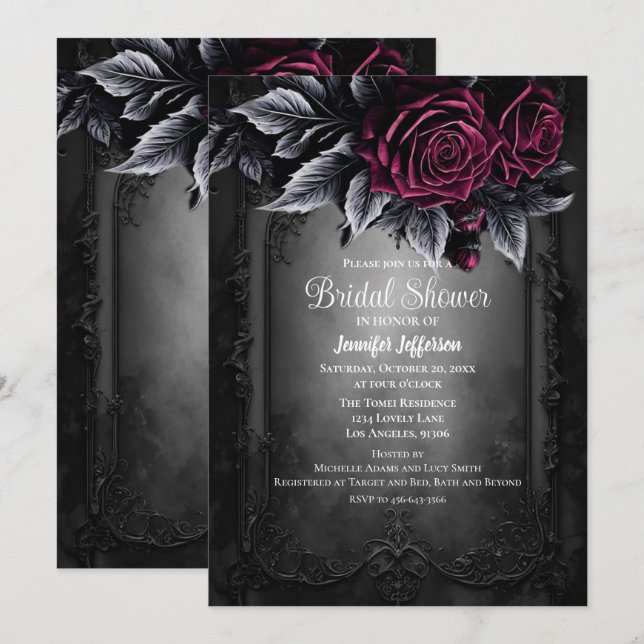 Dark Romantic Floral Gothic Bridal Shower Invitation (Front/Back)