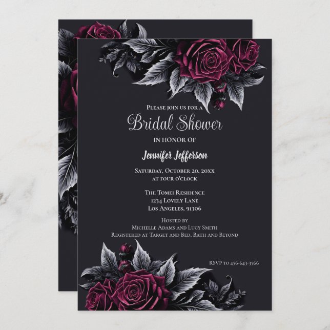 Dark Romantic Floral Gothic Bridal Shower Invitation (Front/Back)