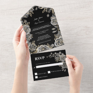 Dark Romantic Floral Gothic Wedding All In One Invitation