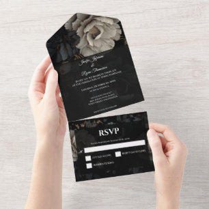 Dark Romantic Floral Gothic Wedding All In One Invitation