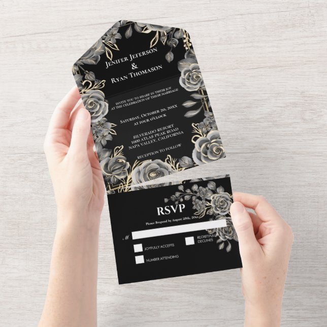 Dark Romantic Floral Gothic Wedding All In One Invitation (Tearaway)