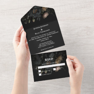 Dark Romantic Floral Gothic Wedding All In One Invitation