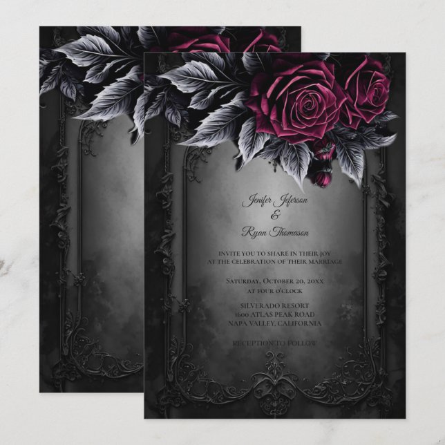 Dark Romantic Floral Gothic wedding invitation (Devant / Derrière)