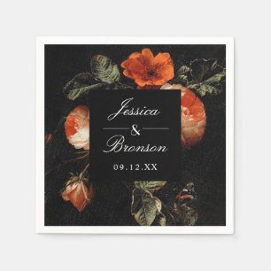 Dark Romantic Floral Roses Dutch Master Wedding Napkin