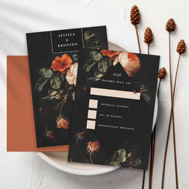 Dark Romantic Floral Roses Dutch Masters RSVP Card (Creator Uploaded)