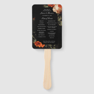 Dark Romantic Floral Roses Dutch Wedding Program Hand Fan