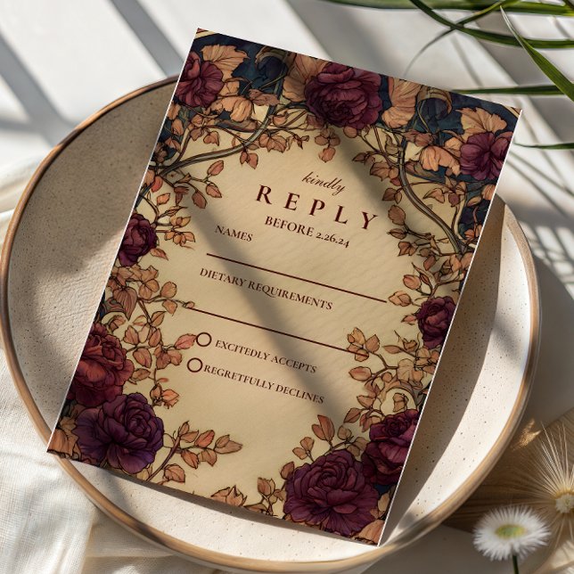 Dark Romantic Floral Wedding RSVP Card (Creator Uploaded)