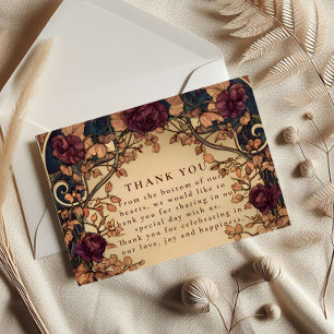 Dark Romantic Floral Wedding Thank You Card