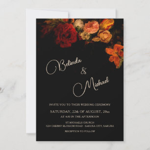 Dark Romantic Flowers Photo Wedding Invitation
