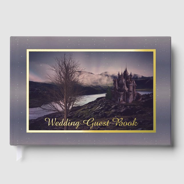 Dark Romantic Gothic Castle Wedding Guest Book (Front)