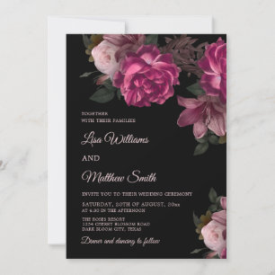 Dark Romantic Hand Drawn Roses Wedding Invitation
