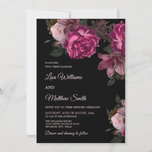 Dark Romantic Hand Drawn Roses Wedding Invitation