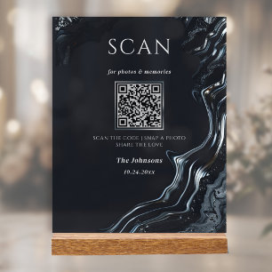 Dark Romantic Liquid Silver Wedding QR Acrylic Sign