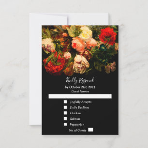 Dark romantic moody elegant floral wedding RSVP card