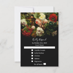 Dark romantic moody elegant floral wedding RSVP card