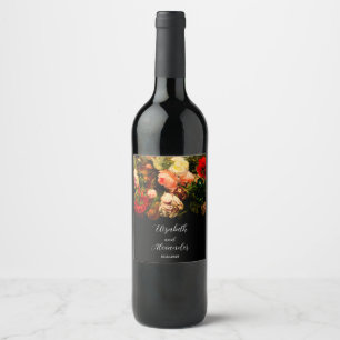Dark romantic moody elegant floral wedding wine label