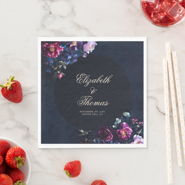 Dark Romantic Moody Florals Gothic Black Wedding Napkin (Insitu)
