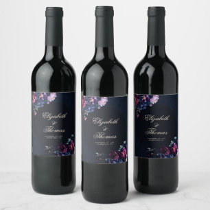 Dark Romantic Moody Florals Gothic Black Wedding Wine Label