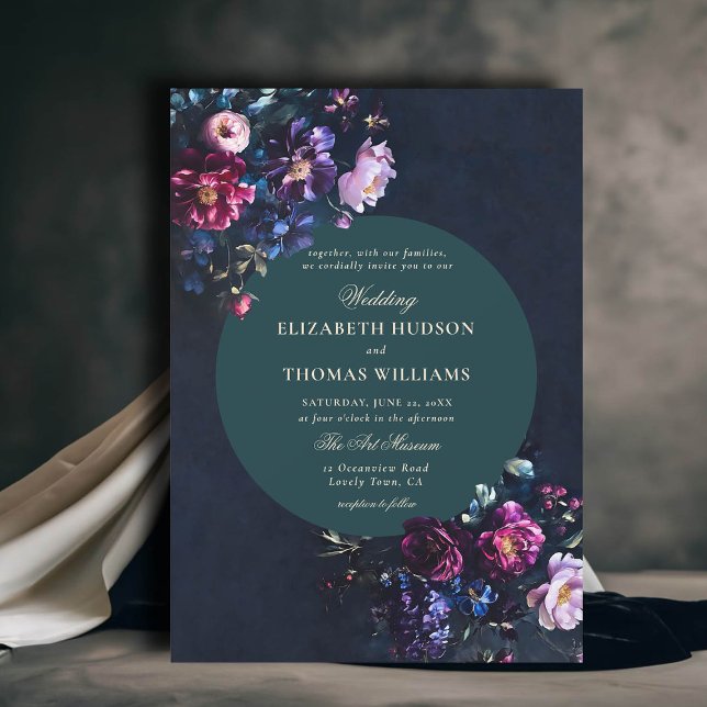 Dark Romantic Moody Florals Jewel Emerald Wedding Invitation (dark moody romantic wedding invitation gothic florals jewel tones emerald purple romance modern)