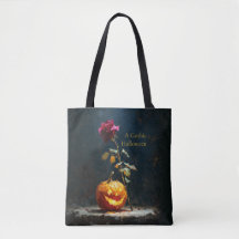 Dark Romantic Pumpkin and Rose Halloween Tote Bag