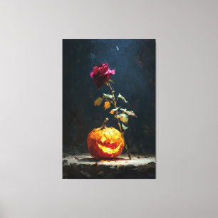 Dark Romantic Pumpkin and Rose Wood Wall Art