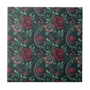 Dark Romantic Roses Gothic Floral Filigree Pattern Tile